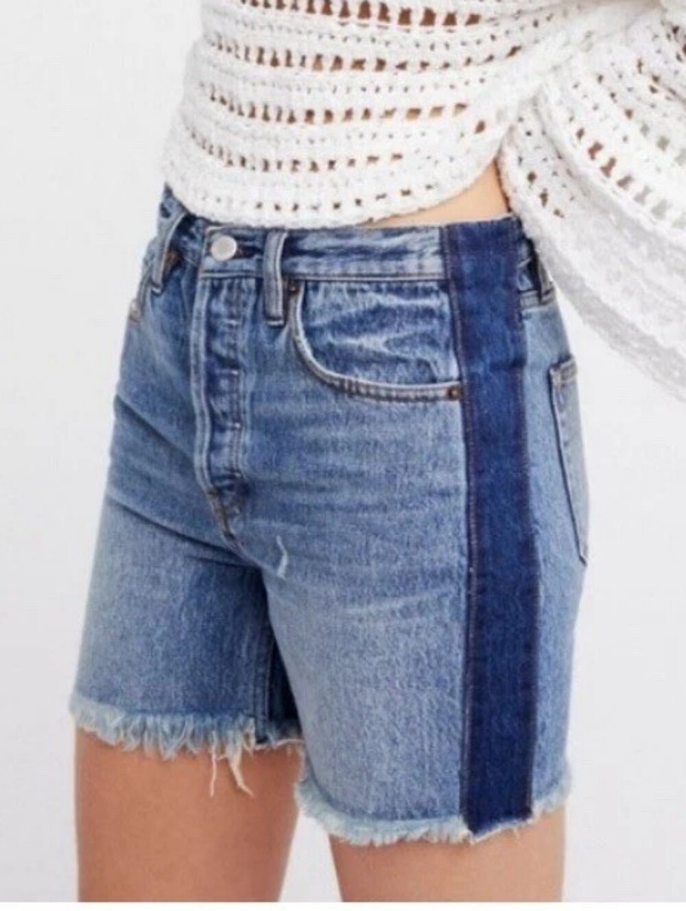 We The Free Distressed Two-Tone Blue Denim High Waisted Shorts- 31/12
